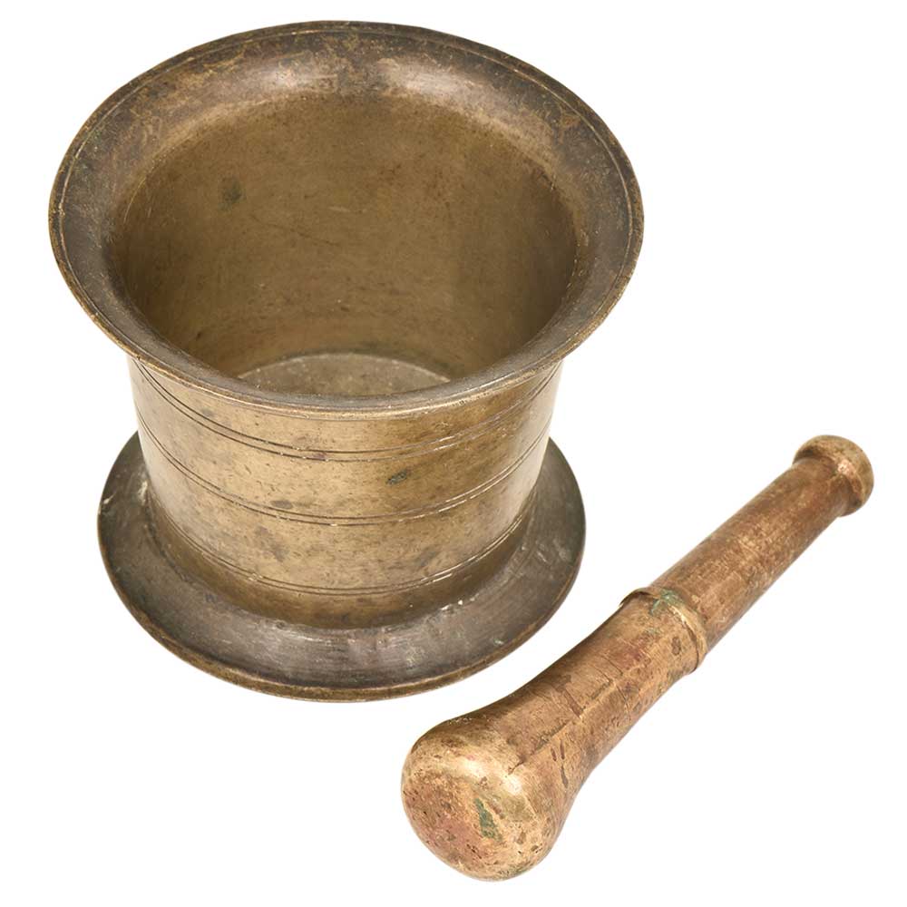 Indian Brass Mortar And Pestle 3538