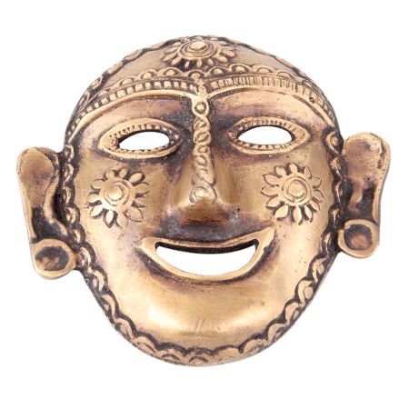 Brass Tribal Wall Hanging Mask Laughing Face Naga Art Lady Head