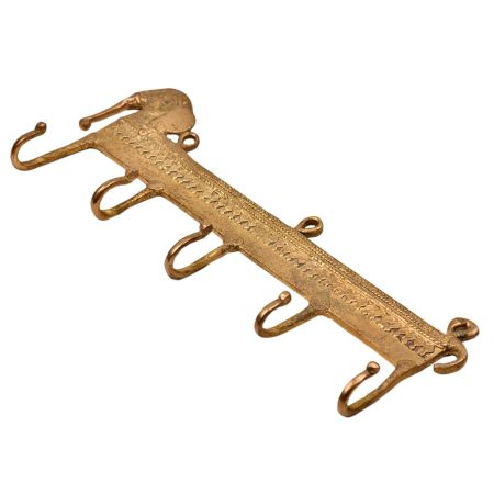 Elephant 5 Brass Wall Hanging Hooks Hand Casted 