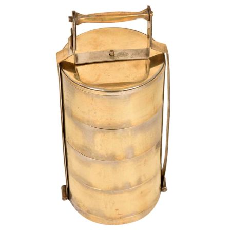 India Old  Brass Tiffin lunch Box With 4 Compartment
