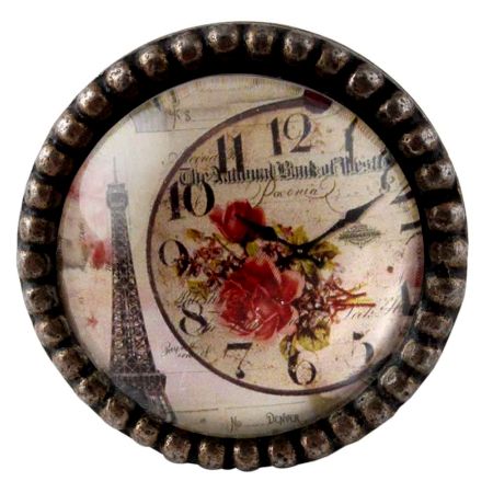 Paris Tower Watch Inside Carte Postale Round Iron Glass Knobs