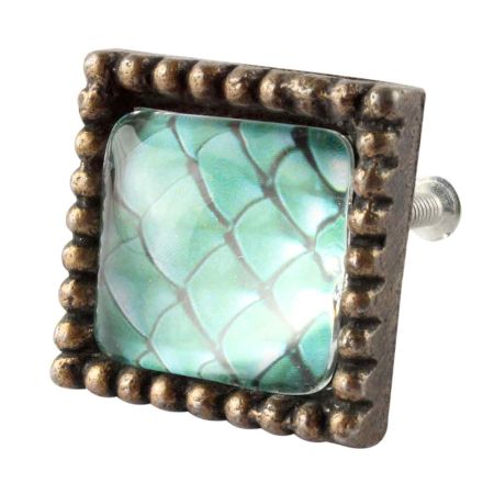 Sea Green Inside Pattern Square Iron Glass Dresser knob