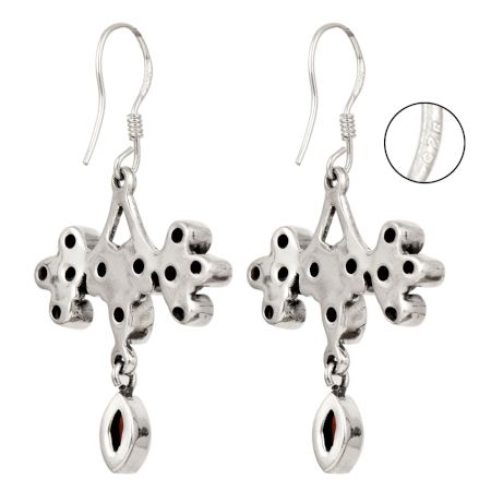 92.5 Sterling Silver Earrings Designer Red Garnet Hanging Earrings