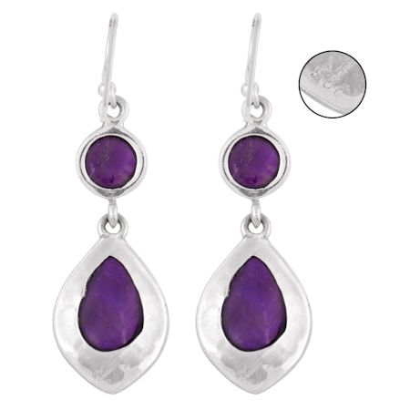 92.5 Sterling Silver Earrings Amethyst Crystal Drop Earrings