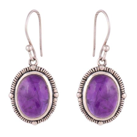 92.5 Sterling Silver Earrings Amethyst Oval  Earrings