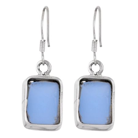 92.5 Sterling Silver Earrings Square Framed Quartz Sky Blue Earrings