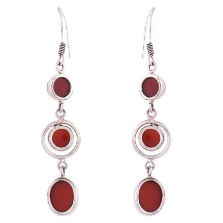 92.5 Sterling Silver Earrings Red Chalcedony Dangler Earrings