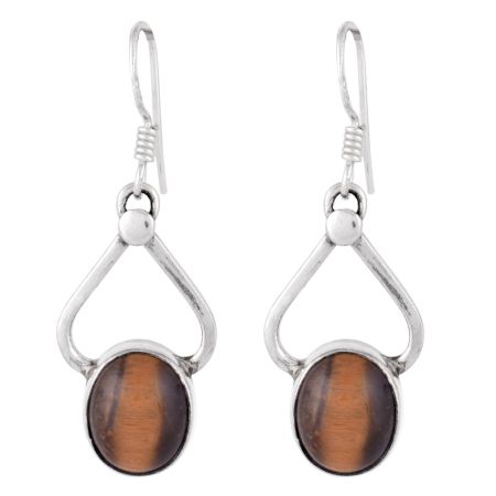 92.5 Sterling Silver Earrings Tiger's Eye Drop Earrings