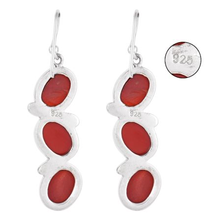 92.5 Sterling Silver Earring Red Jade Focal Stones Dangler Earring