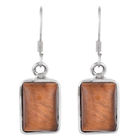 92.5  Sterling Silver Earrings Square Tigers Eye Natural Stone Earrings