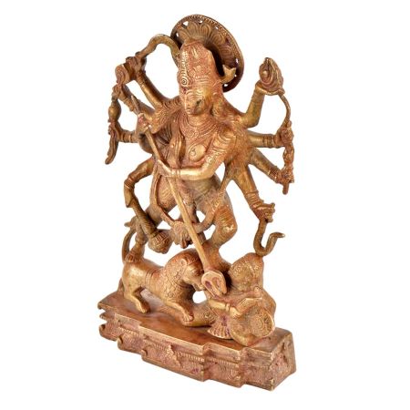 Brass Durga Statue Goddess Durga Slaying Demon Mahishasura