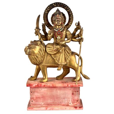 Goddess Brass Durga Ma Statue Decorated With Jewelry