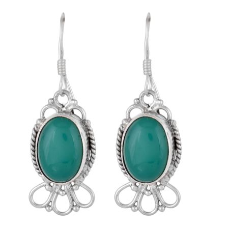 92.5 Sterling Silver Earrings Green Onyx Floral Rope Hook Earrings