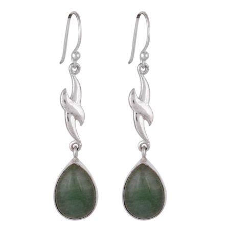 92.5 Sterling Silver Earrings Single Verde Aventurina Drop Hook Earring