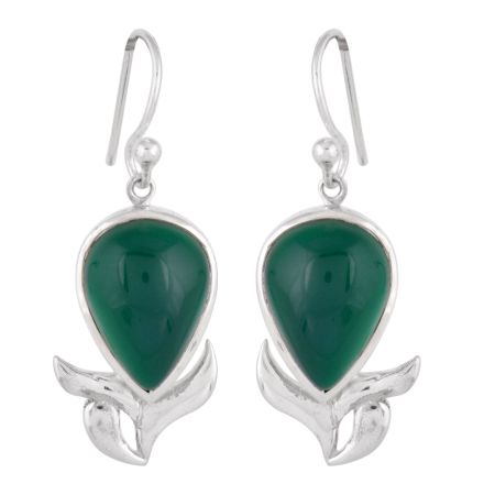 92.5 Sterling Silver Earrings Oval Green Onyx Earrings