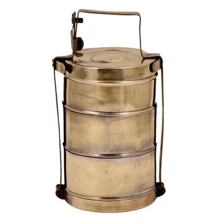 Handcrafted Brass Three Compartment Tiffin Box