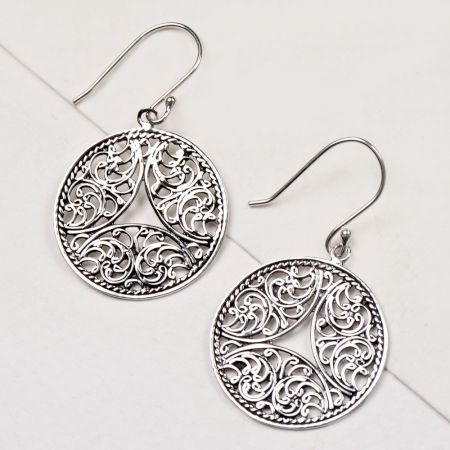 92.5 Sterling Silver Earrings Scroll Work Perfect Round Dangle Earrings