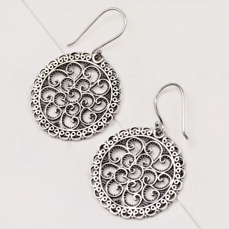 92.5 Sterling Silver Earrings Dot and Scroll Dangle Earrings