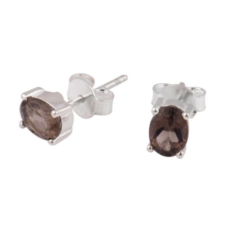 92.5 Sterling Silver Minimal Earrings  Smoky Quartz Cut Stone Stud Earrings