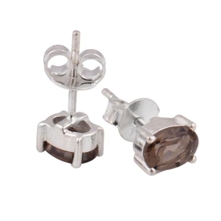 92.5 Sterling Silver Minimal Earrings  Smoky Quartz Cut Stone Stud Earrings