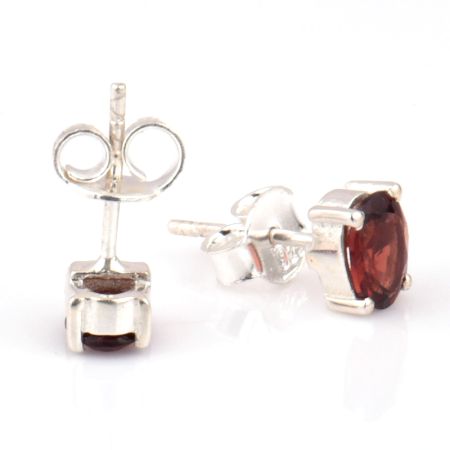 92.5 Sterling Silver Earrings Garnet Semi Precious Gemstone Stud Earrings