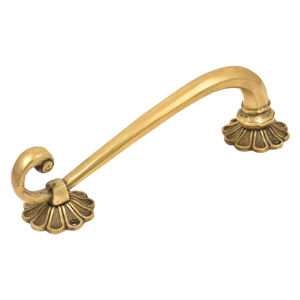 Classic Brass Door Handle Smooth With Floral Curved End