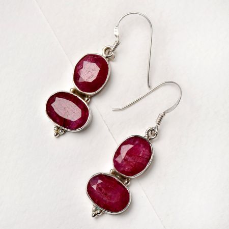 92.5 Sterling Silver Earrings Twin Oval Designer Pink Tourmaline Dangler Drop Earrings