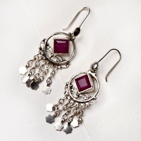 92.5 Sterling Silver Tiny Pink Tourmaline Chandelier Dangler Earrings