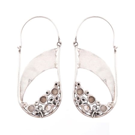 92.5 Sterling Silver Earrings Boho Semi precious Moonstones  and Floral band