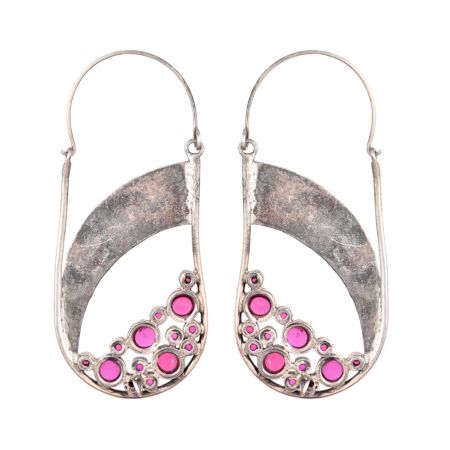 92.5 Sterling Silver Earrings Boho pink Tourmaline Semi precious Stones and Floral band