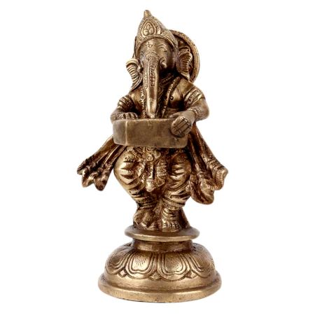 Standing Brass Lord Ganesha Playing Musical Instrument Harmonium