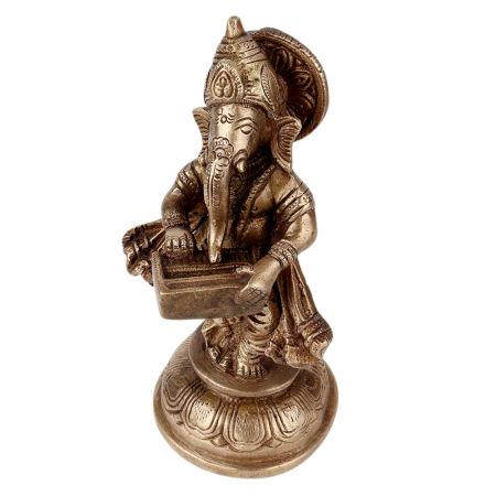 Standing Brass Lord Ganesha Playing Musical Instrument Harmonium