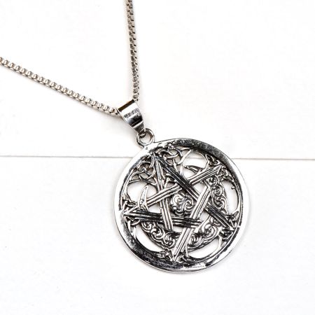 92.5 Sterling Silver Pendant Five Point Pentagram Celtic Knot Crescent Moon