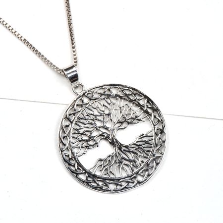 92.5 Sterling Silver Pendent Tree Of Life With Branches And Roots With Celtic Knots Border