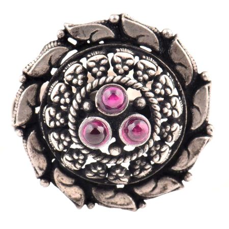 Embossed Motifs 92.5 Sterling Silver Ring Oxidized Party Wear For Women (Free Size)