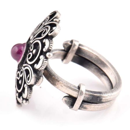 92.5 Sterling Silver Ring Scroll work Amethyst stone Fashion Accessory (Free Size)