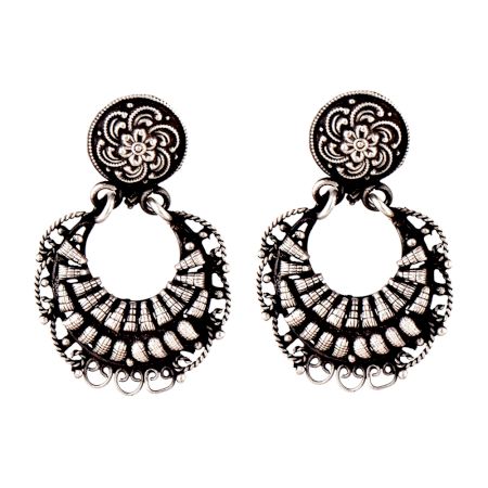 92.5Sterling Silver Earrings with Floral Pattern Chand Bali Designer Earrings