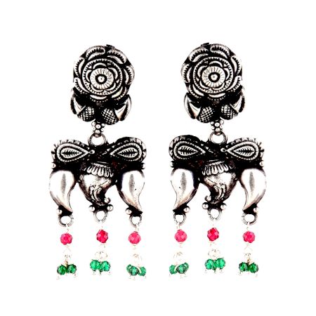 Rose Stud 92.5 Sterling Silver Earrings Big Motifs Chandelier Earrings With  Pink Jade Quartz