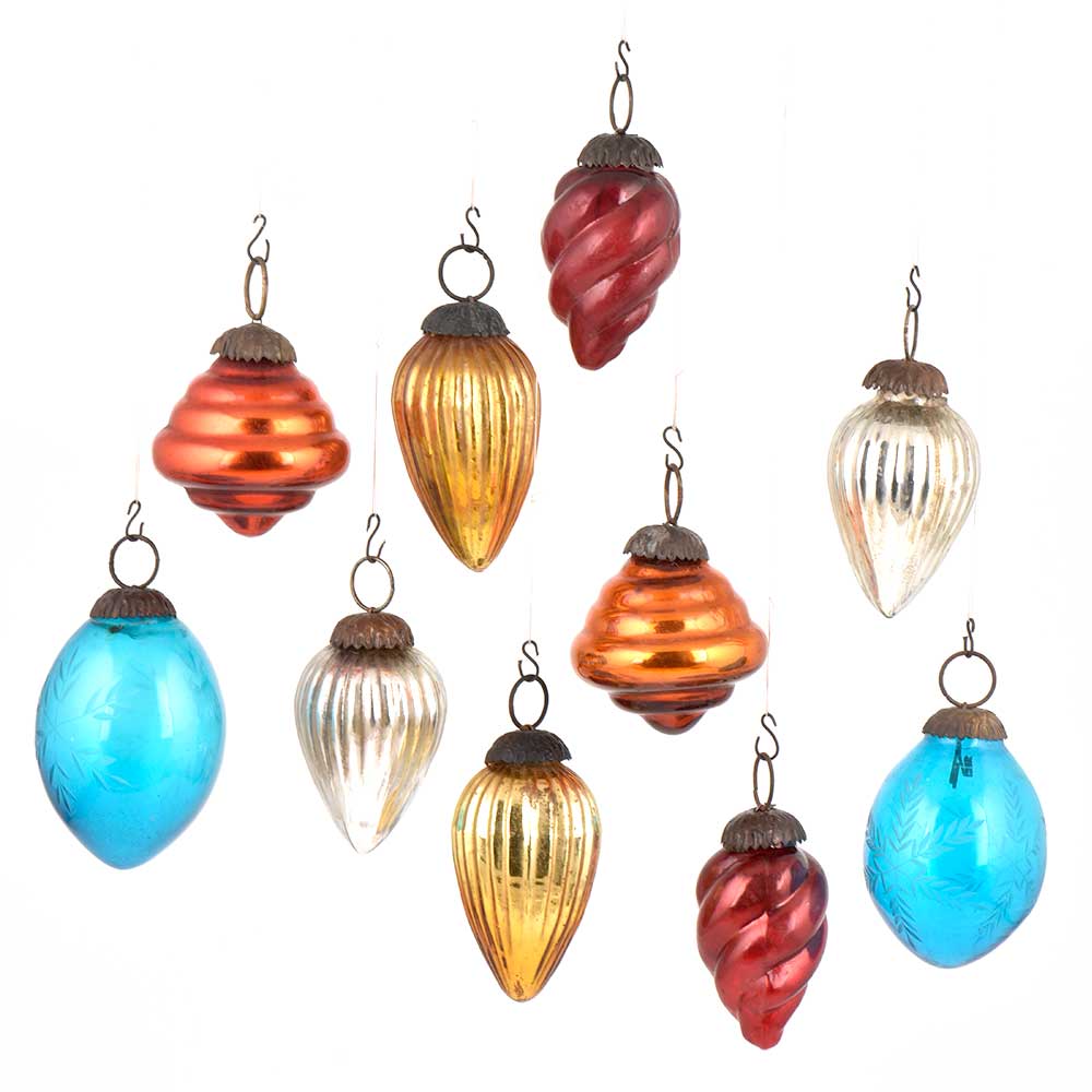 Set Of 10 Colorful Glass Christmas Ornament in Assorted Styles