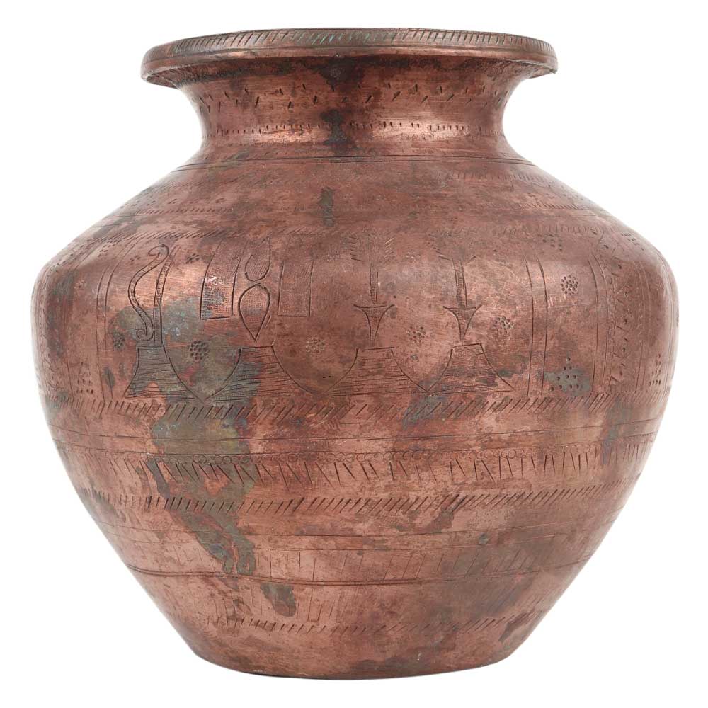 Copper Water Pot With Bow And Arrows Engraved Home Decoration Pot