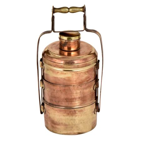 Brass Tiffin Box Three Storage Additional Small Box And Thick Metal Frame