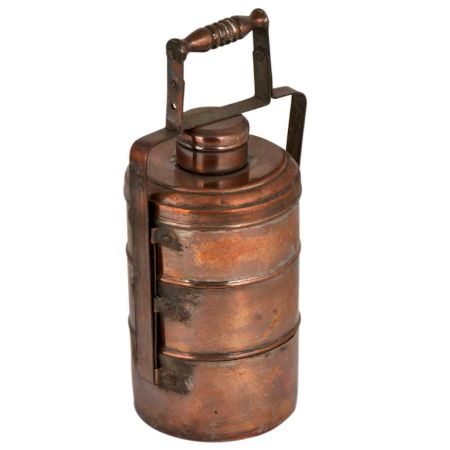 Copper Three Tier Tiffin Box With A Small Box on Top With Adjustable Handle