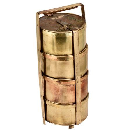 Brass Ring Tiffin Box With Four Containers and metal Frame
