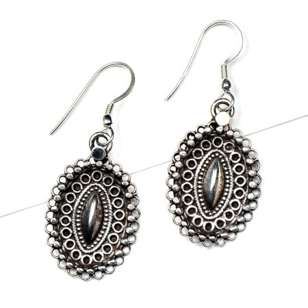 Oval 92.5 Sterling silver Dangle Earrings Heavy Filigree Drop Earrings