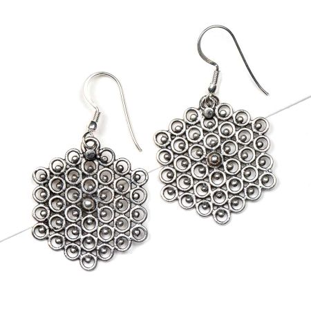 92.5 Sterling Silver Earring Honey Bee Comb Dangle Earrings