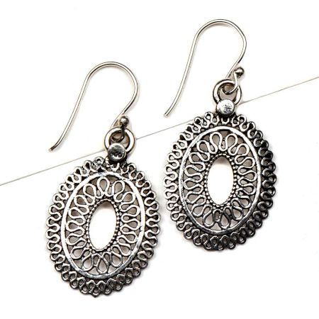 Oval 92.5 Sterling Silver Earrings Traditional Filigree Design