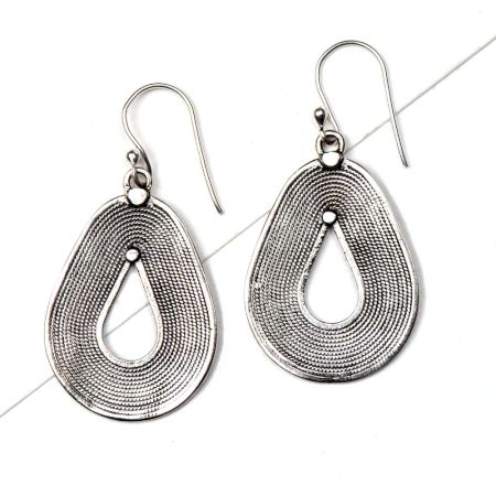 Contemporary Oval 92.5 Sterling Silver Dangle Earrings with Embossed  Lace Design