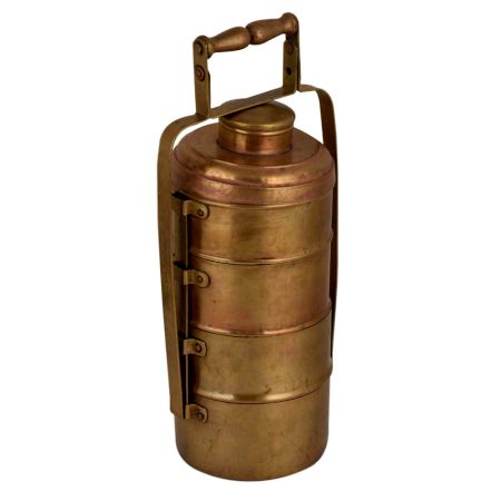 Brass Tiffin Box Four Compartments and a Small Storage Box With Lock Handle