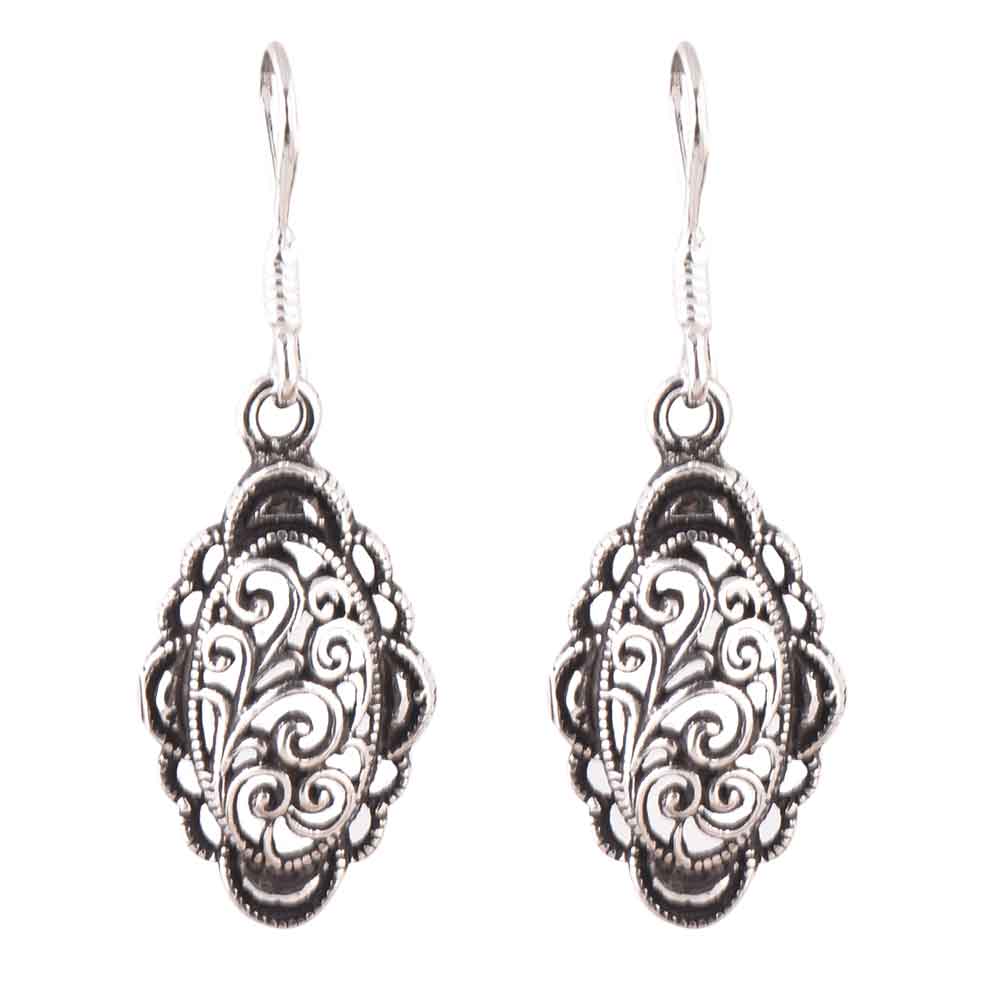 92 5 Sterling Silver Earrings Floral Pattern Filigree Drop Danglers