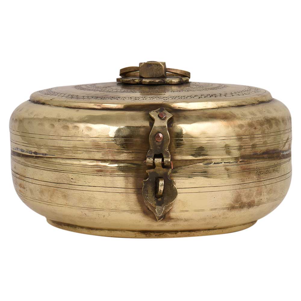 Brass Round Tiffin Box With Lid And Latch Decorative Kitchenware